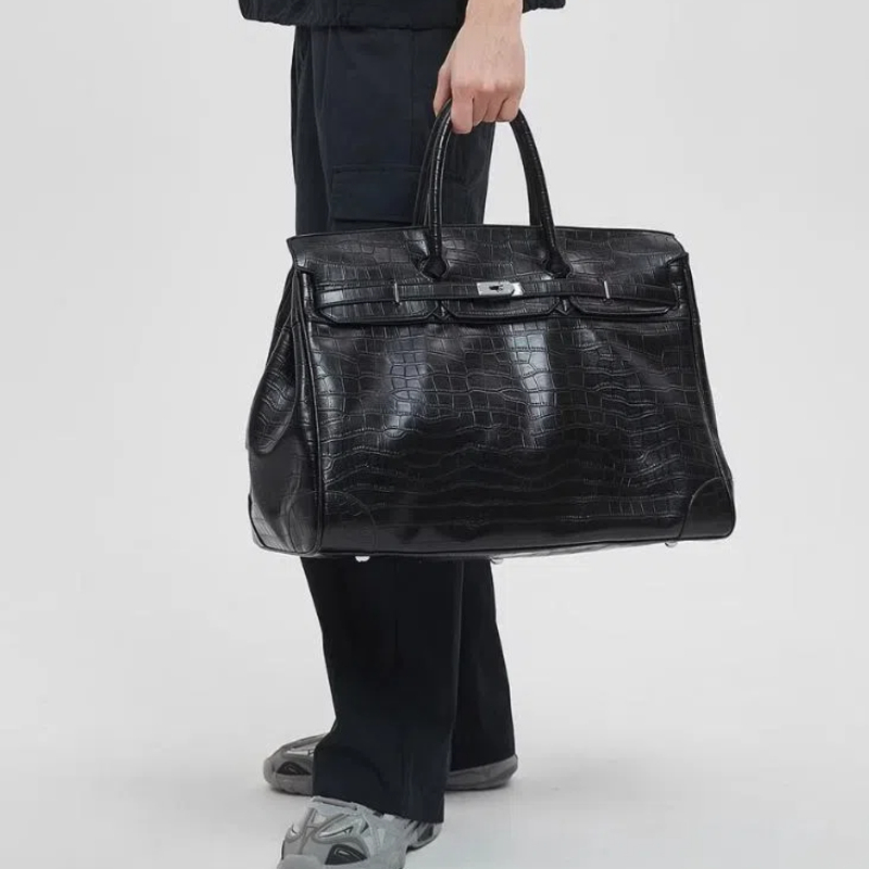 Niche Accessible Luxury Men's Bag Hand Luggage Bag Large Capacity Crocodile Pattern Platinum Bag Business Trip Bag Crossbody Large Bag Trendy