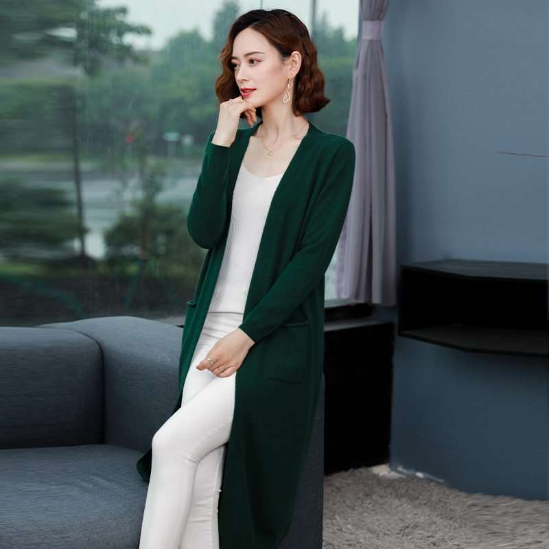 Elegant Mid-Length Knitted Cardigan for Women, Spring and Autumn Thin Sweater, Loose-Fitting Over-The-Knee Outerwear, Early Autumn Top