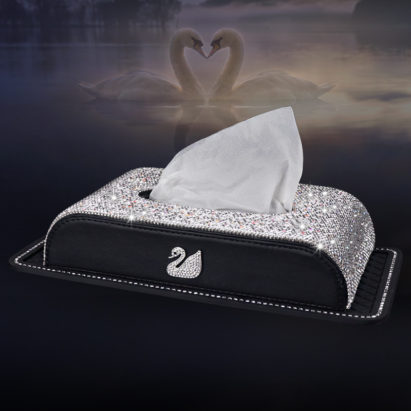 Apply Maserati Benz Audi car inlaid drilling swan paper towel box for car seat style cute toilet paper box set female