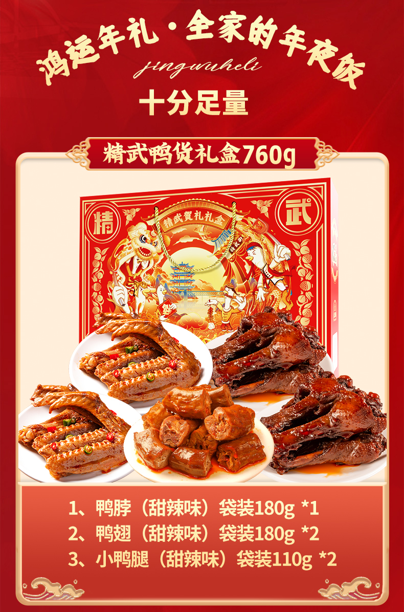 精武 熟肉鸭脖卤味 年货礼盒 760g 图4