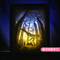 Light Shadows Paper Carved Whale Forest Three-dimensional 3D Bedroom Nightstand Creative Decorative Lights Box Handmade Paper Lettering Material Gift
