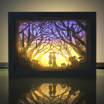 Heavenly official blessing paper carving lamp DIY material flower pity around three-dimensional light and shadow paper carved light box silhouette lamp handmade gift