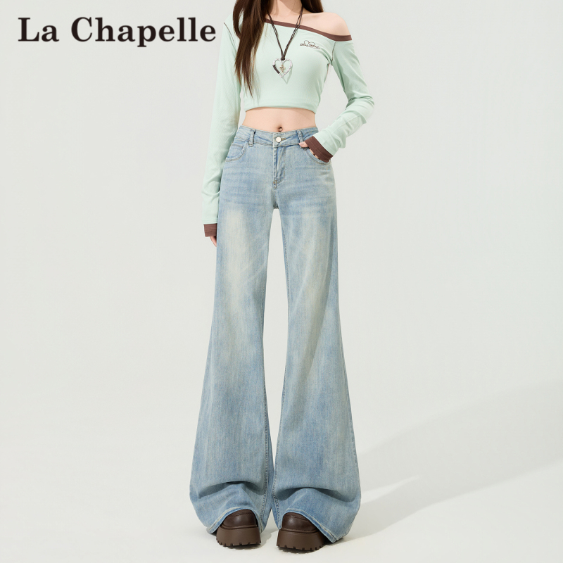 La Chapelle Light Blue Low-Waisted Flared Jeans for Women, Summer 2026 New Style, Loose Fit, Not Tight on the Legs, Bell-Bottom Pants