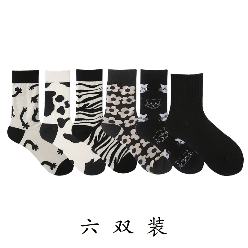 【X9】6 double Socks female Middle tube socks ins tide Internet celebrity street Medium and long term solar system Korean version Versatile Academic atmosphere Stockings female tide