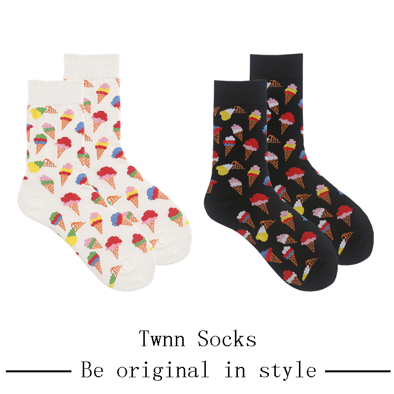 Twnn Socks Four-Season Mid-Calf Socks for Women, Sweet and Trendy ins European and American Style Skateboard Long Socks, Ice Cream Long Socks