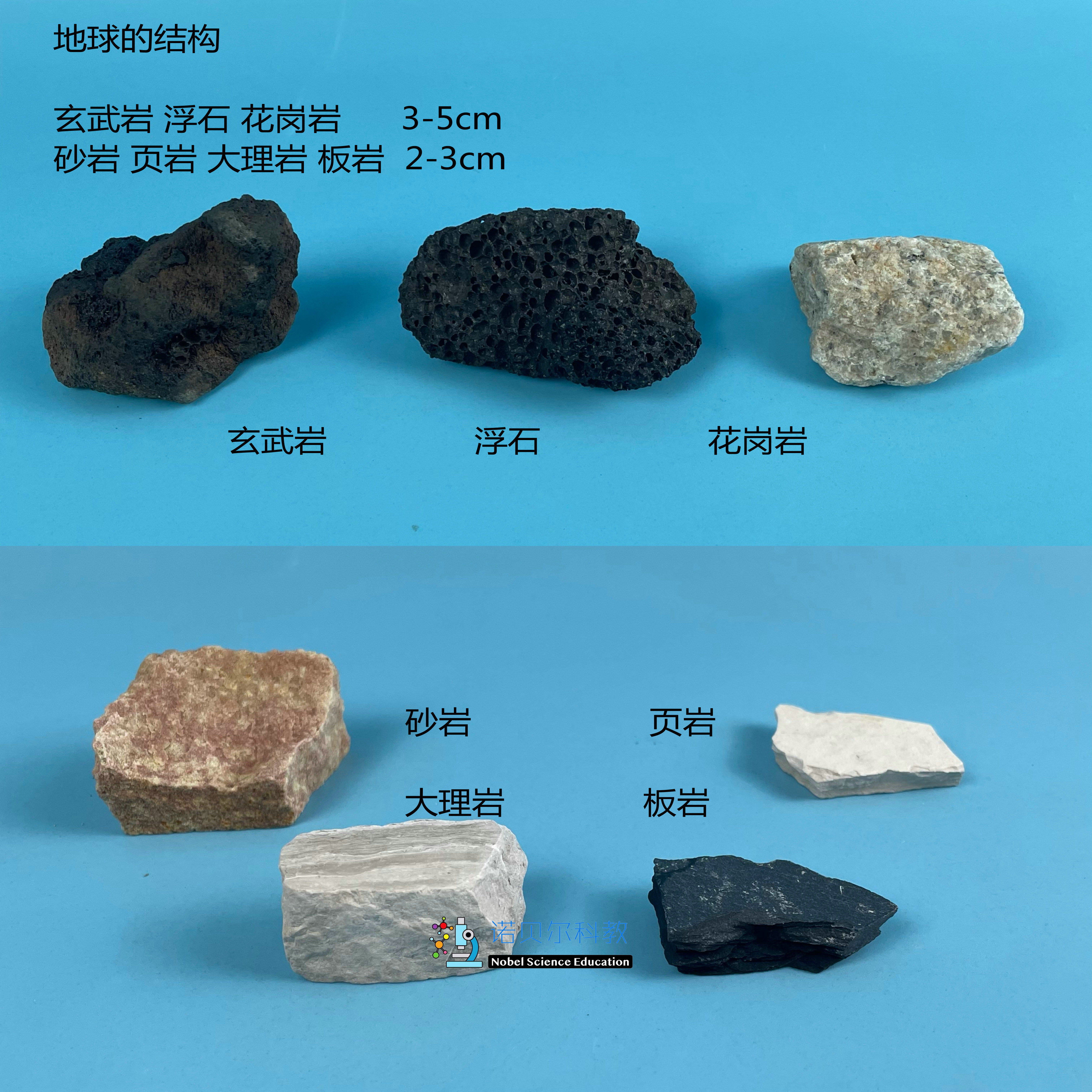 玄武岩浮石花岗岩砂岩页岩大理岩板岩地球的结构实验材料诺贝尔