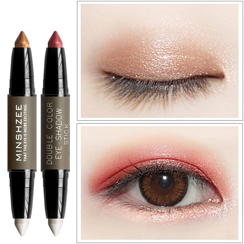 Lazy eye shadow pen waterproof and not smudged beginner natural earth color pearlescent two-color lying silkworm stick double-headed eye shadow stick