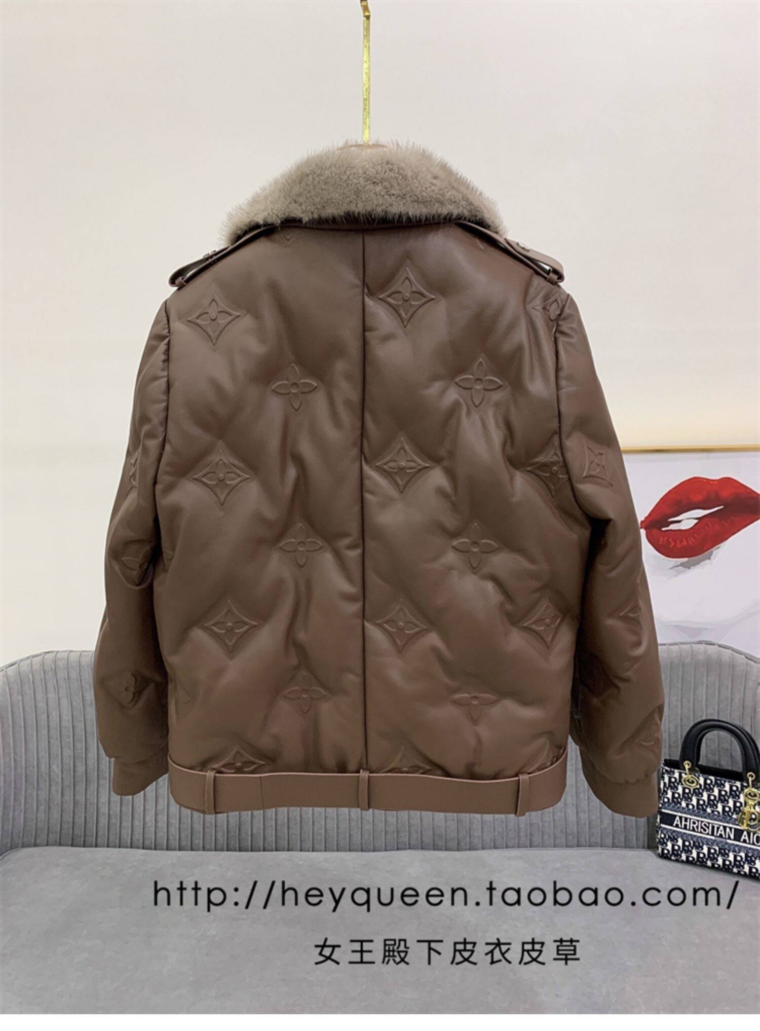 Кожаная куртка 2024年冬季新款真皮皮衣女短款羽绒外套加厚水貂毛领印花宽松显瘦