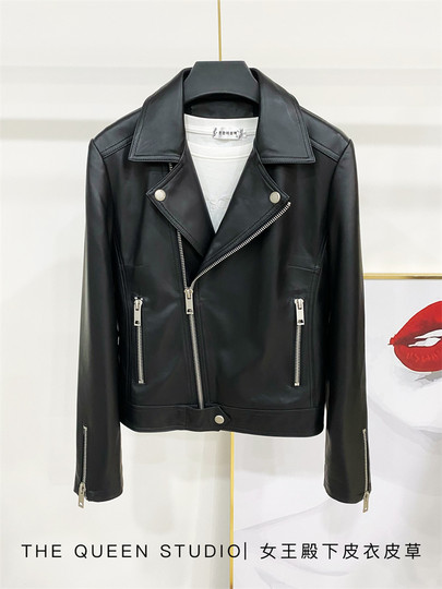 2025 autumn and winter new genuine leather jacket women's short sheepskin motorcycle jacket slim fit high waisted versatile