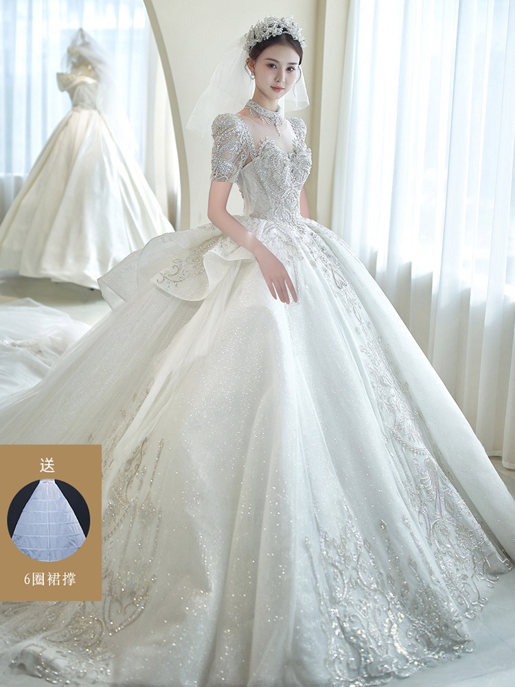  Customized please contact customer service+Short -sleeved trailer wedding dress show   - $4.87 