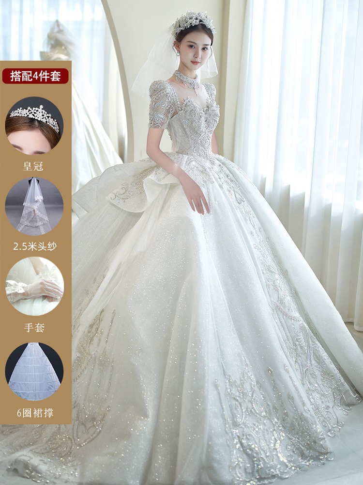  Customized please contact customer service+Short -sleeved trailer wedding dress+4 sets   + $4.55 