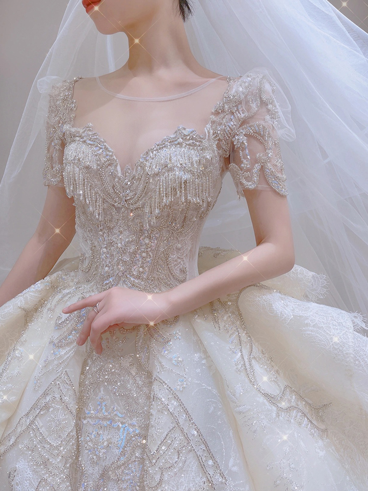 French Fighting Princess Wedding 2024 New Bride Female Female Lord Yarn Heavy Industry Luxury Drag Advanced Palace French Fighting Princess Wedding 2024 New Bride Female Female Lord Yarn Heavy Industry Luxury Drag Advanced Palace