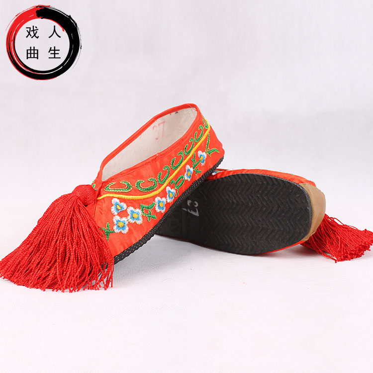 Opera Embroidered Color Shoes Peking Opera Dance Performance Flat-bottomed Embroidered Shoes Stage Ancient Dress Adult Children Flat Color Shoes