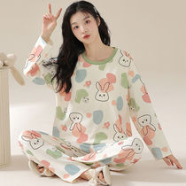 Féminin Printemps de lautomne 200 Catty Girl Big Code Cartoon Cute Version coréenne Pure Cotton Long Sleeve Suit Winter