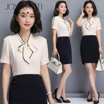 Professional shirt Women summer short sleeve white collar dress Office clerk set hotel reception desk work clothes