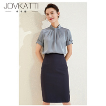 JOVKATTI brand professional suit female summer white collar workplace temperament goddess Fan 4s shop shirt work dress tide