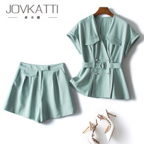 Shorts suit 2021 new womens summer short-sleeved loose thin white-collar workplace overalls work tooling trend