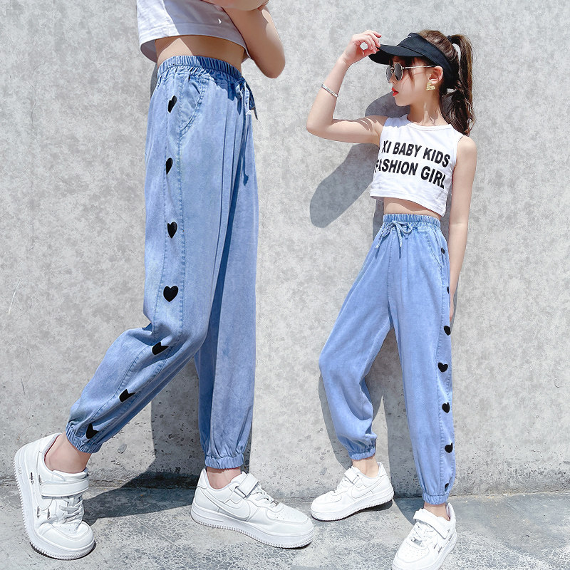 Girls' summer pants thin section 2021 new girl's summer Tencel jeans Western style fashion children's anti-mosquito pants