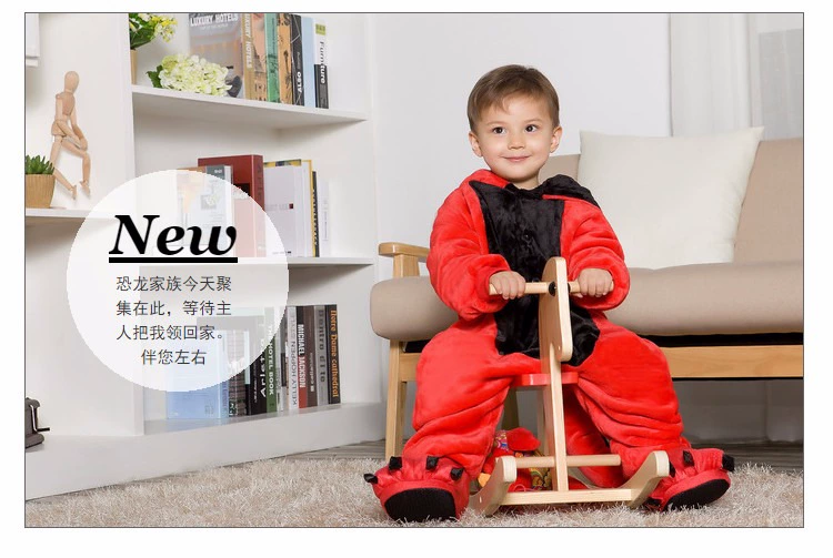 Phim hoạt hình động vật đồ ngủ một mảnh san hô flannel flannel nhỏ quần áo khủng long trẻ em bé trai bé gái mùa đông dễ thương