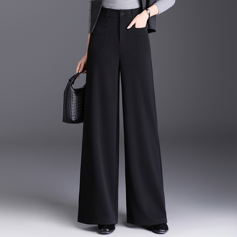 Drapey Loose-Fitting Women's Suit Pants for Autumn and Winter, New Style, Slimming, Covering the Body, Casual Wide-Leg Pants with Fleece Lining Drapey Loose-Fitting Women's Suit Pants for Autumn and Winter, New Style, Slimming, Covering the Body, Casual Wide-Leg Pants with Fleece Lining
