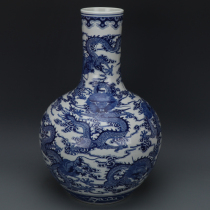 Qing Qianlong blue and white Kowloon celestial sphere vase antiques antique porcelain new Chinese style decorative ornaments old goods