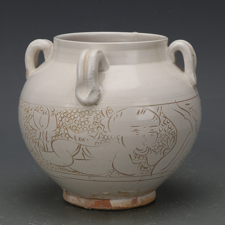 宋時代　磁州窯壽字白釉茶碗(E-36) 宋時代 磁州窯壽字白釉茶碗(E-36)