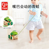 hape drag frog baby toddler walking toy pull car child pull rope baby pull cord wooden push pusher