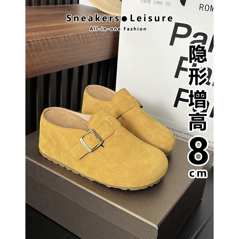 Cowhide Version with 8cm Internal Height Increase Birkenstock Shoes for Women 2025 New Thick-Soled Outdoor Closed-Toe Half-Slippers Mule Single Shoes