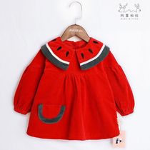 Baby overcoat corduroy watermelon princess skirt style kids women dirty back jacket waterproof baby eating anti-dressing