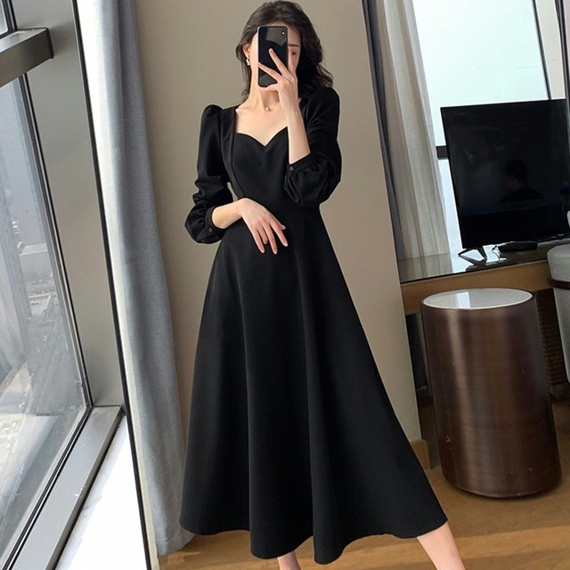 Autumn and winter plus-size women's clothing, foreign style, age-reducing mid-length dress, female fat sister, slim waist, long-sleeved long-sleeved bottoming dress