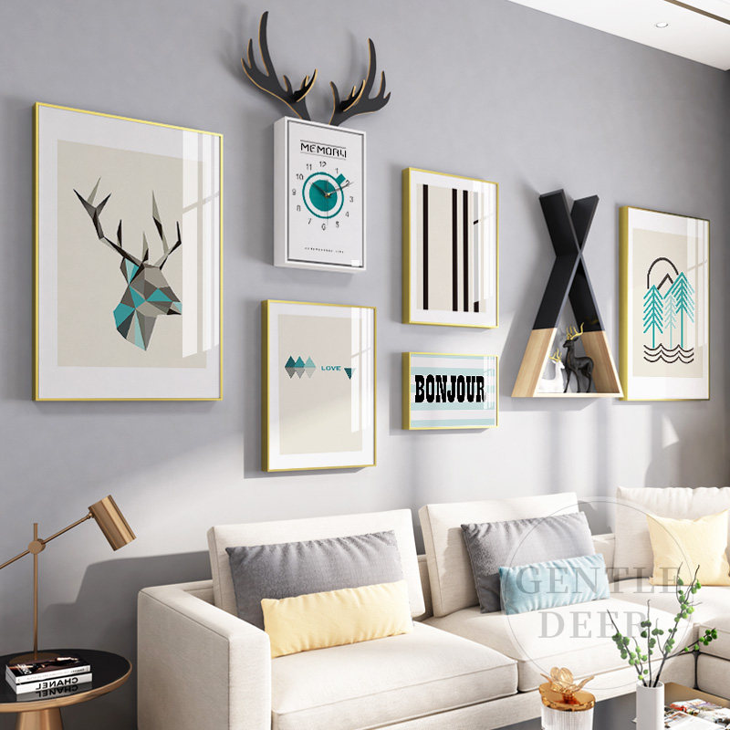 Nordic Living Room Decoration Painting Modern Minimalist Sofa Background Wall Hanging Painting Creative Combo Hanging Painting Bedroom Light Lavish Mural Painting