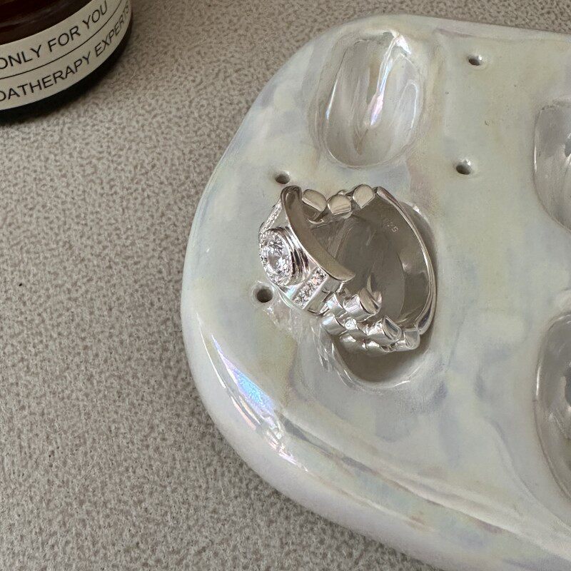 银饰戒指 东大门s925通体纯银手表带戒指单颗锆石戒指高级感重工食指戒美码 OTHER