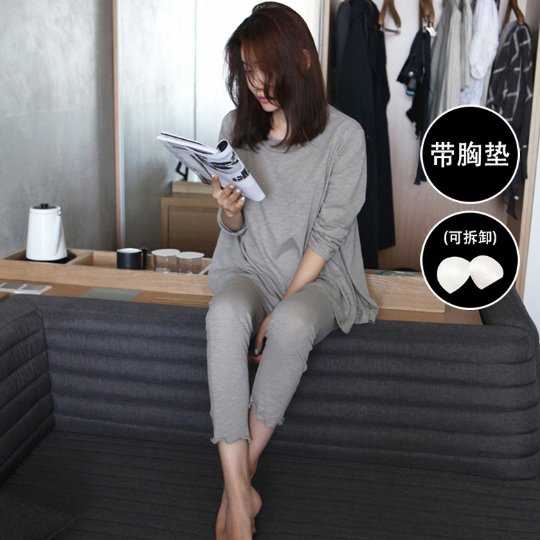 2025 New Women's Pajamas for Spring and Autumn, Long-Sleeved with Chest Pads, Modal, Can Be Worn Outside, Pure Cotton Loungewear Set for Winter