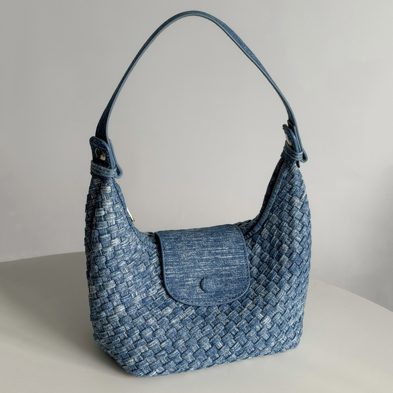 Ranu Denim Woven Crescent Bag, Retro Niche Design, Versatile Underarm Bag, Lunch Box Bag, Crossbody Shoulder Bag for Women Ranu Denim Woven Crescent Bag, Retro Niche Design, Versatile Underarm Bag, Lunch Box Bag, Crossbody Shoulder Bag for Women