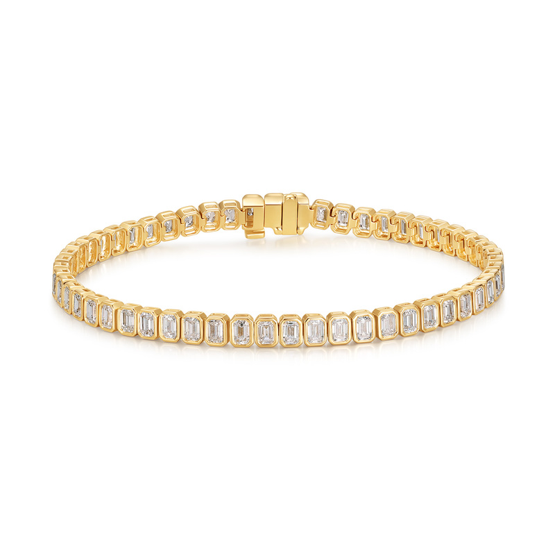 Qifan 18K Gold Cultured Diamond Bracelet, Stackable Light Luxury Tennis Bracelet with Emerald Encrusted Full Diamond Bracelet Qifan 18K Gold Cultured Diamond Bracelet, Stackable Light Luxury Tennis Bracelet with Emerald Encrusted Full Diamond Bracelet