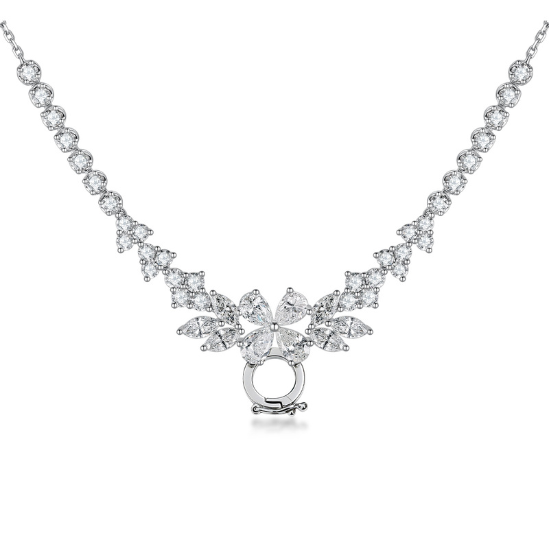Qifan Pt950 Platinum Cultivated Diamond Flower Necklace, Dazzling Women's Cluster Collarbone Chain, Birthday Gift