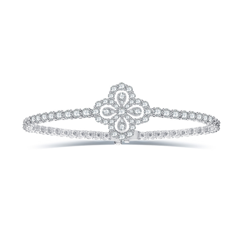 Platinum 18K Gold Lab-Grown Diamond Bracelet for Women, Four-Leaf Clover Loop, Light Luxury, High-End Feel, Full Diamond Tennis Bracelet, Super Shiny Real Diamonds Platinum 18K Gold Lab-Grown Diamond Bracelet for Women, Four-Leaf Clover Loop, Light Luxury, High-End Feel, Full Diamond Tennis Bracelet, Super Shiny Real Diamonds