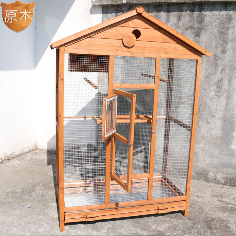 [USD 219.02] Wooden Bird Cage Parrot Cage Peony Tiger Skin Big Bird