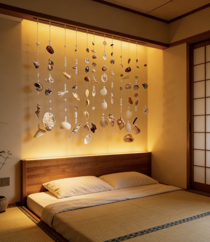 No-Drill Natural Conch Shell Door Curtain Bead Curtain Wall Hanging Decoration Door Curtain Hallway Entrance Ocean Heart Decoration