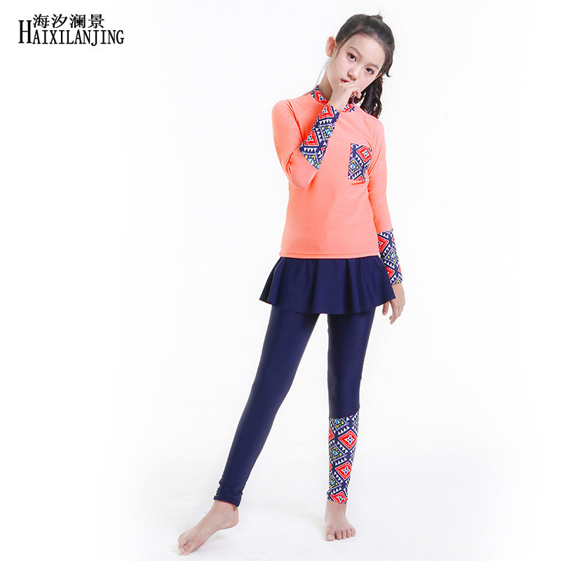 2020 new Korean less girls CUHK children students two style long sleeves long pants skirts sunscreen quick dry swimsuit clothing