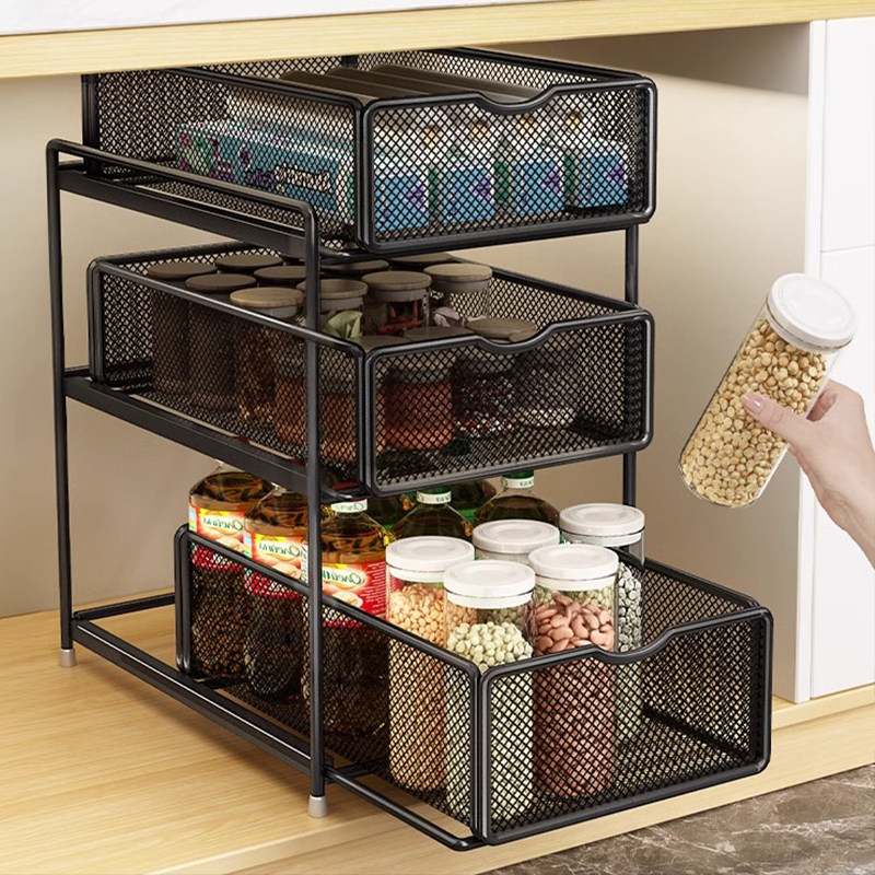 Kitchen savior! pull-out storage rack + in-cabinet tiered shelves ...