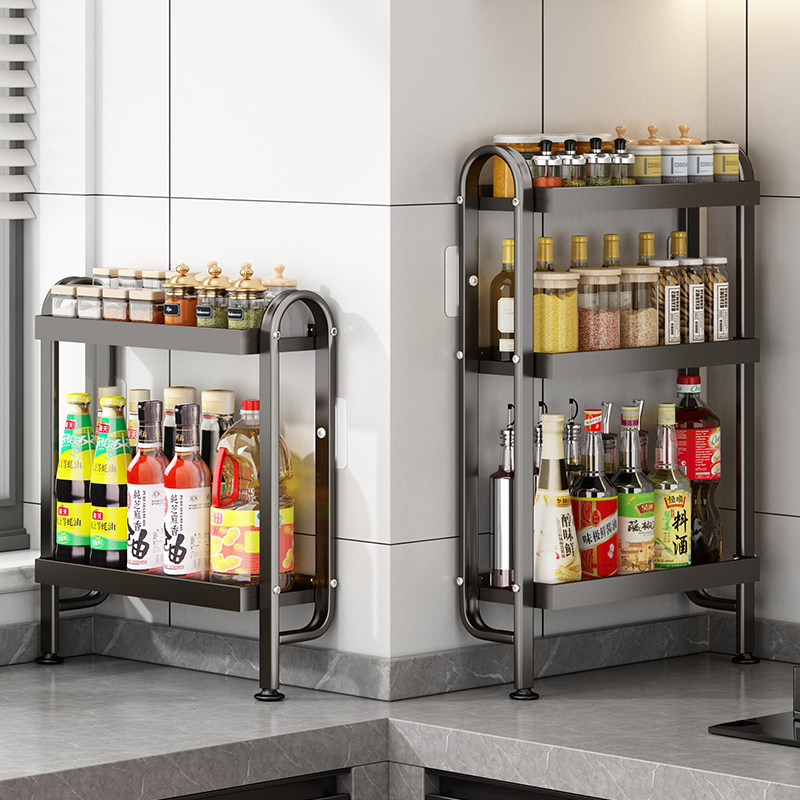 厨房调料置物架靠墙多层免打孔调味料收纳架极窄酱醋糖盐罐储物架