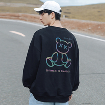 Round neckline Mens 2021 Fall new Iins trendy Fried Street Reflective Little Bear Printed Loose Casual Undershirt