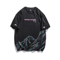 Short sleeve summer mens T-shirt thin cartoon print casual 2021 summer loose cotton round neck Half sleeve top