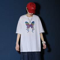 Summer Mens Short Sleeve T-shirt 2021 Days Loose Joker Simple Half Sleeve Butterfly Print Cotton Round Neck Casual Body