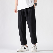 Ankle-length pants mens straight wide legs trend casual pants ins summer ice silk thin style quick-drying loose sports pants