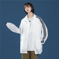 Thin film sunscreen mens long sleeves Summer Korean version loose tooling jacket 2021 New stripes 100 hitch blouses