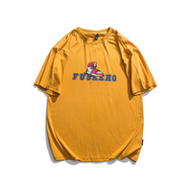 Short sleeve summer mens T-shirt thin cartoon print casual 2021 summer loose cotton round neck Half sleeve top