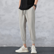 Summer slim fit ice silk 90% pants slim fit small footbeam leg bunches pants Korean version trendy speed dry grey casual pants