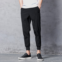 Drawstring pants Summer thin nine-point pants Mens trend slim drawstring drawstring pants Student casual 9-point sports pants